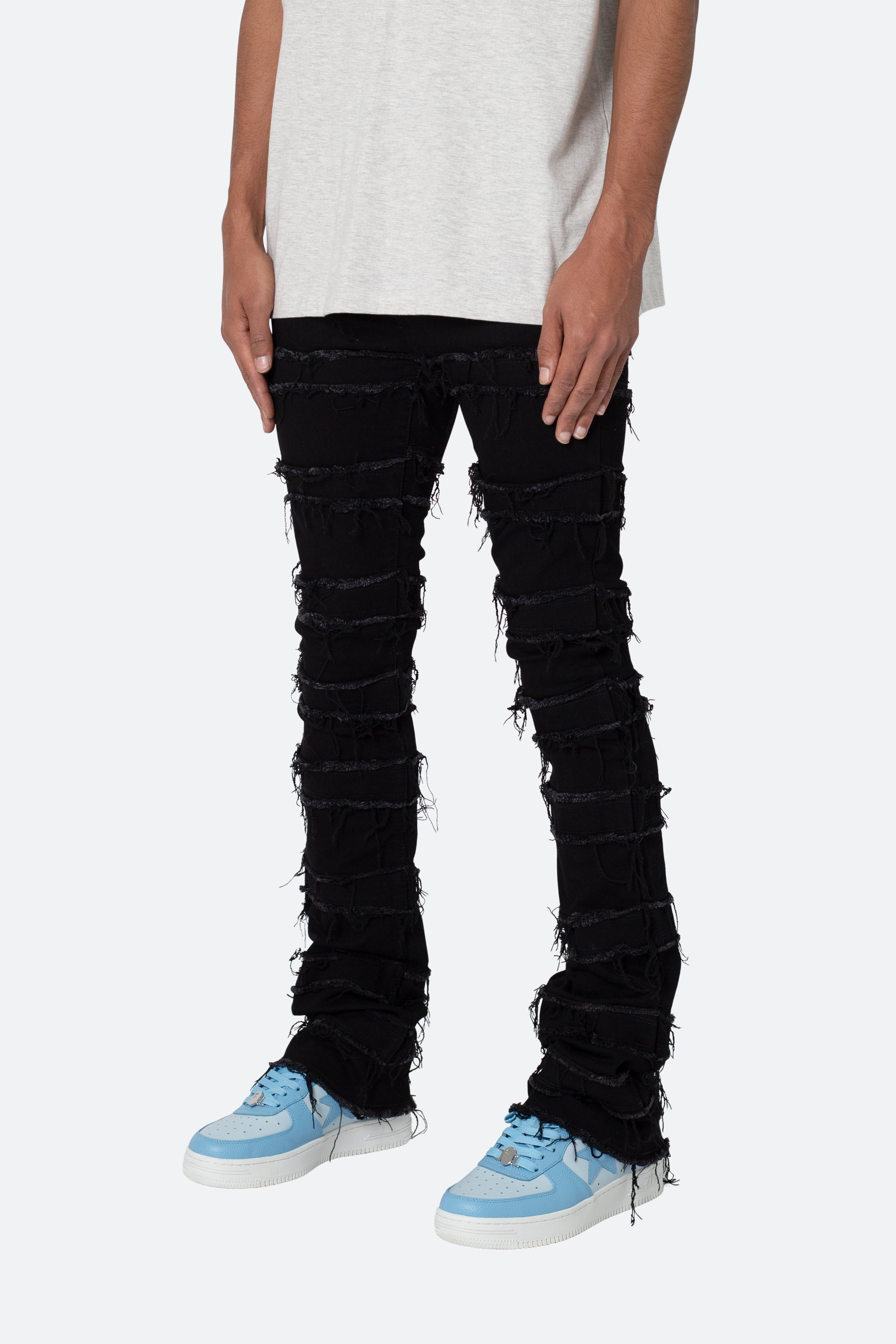 X597 Paneled Skinny Stacked Denim - Black