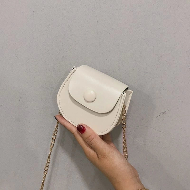 Women's Mini Pu Leather Solid Color Streetwear Oval Flip Cover Crossbody Bag