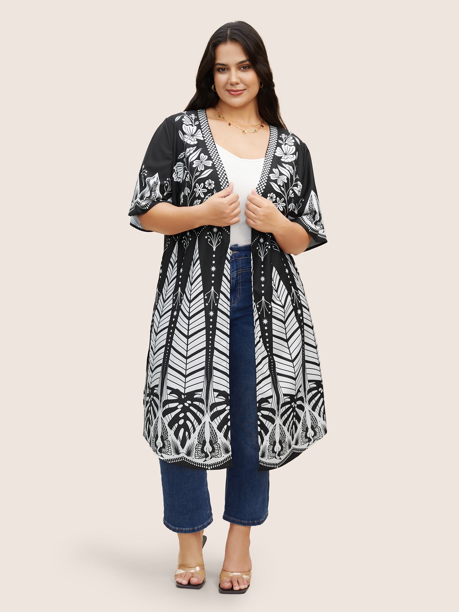 Boho Print Button Up Split Hem Kimono