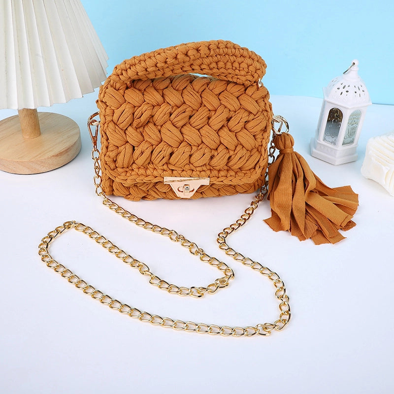 Women's Small Polyester Solid Color Streetwear Tassel Square Lock Clasp Shoulder Bag Handbag Crossbody Bag