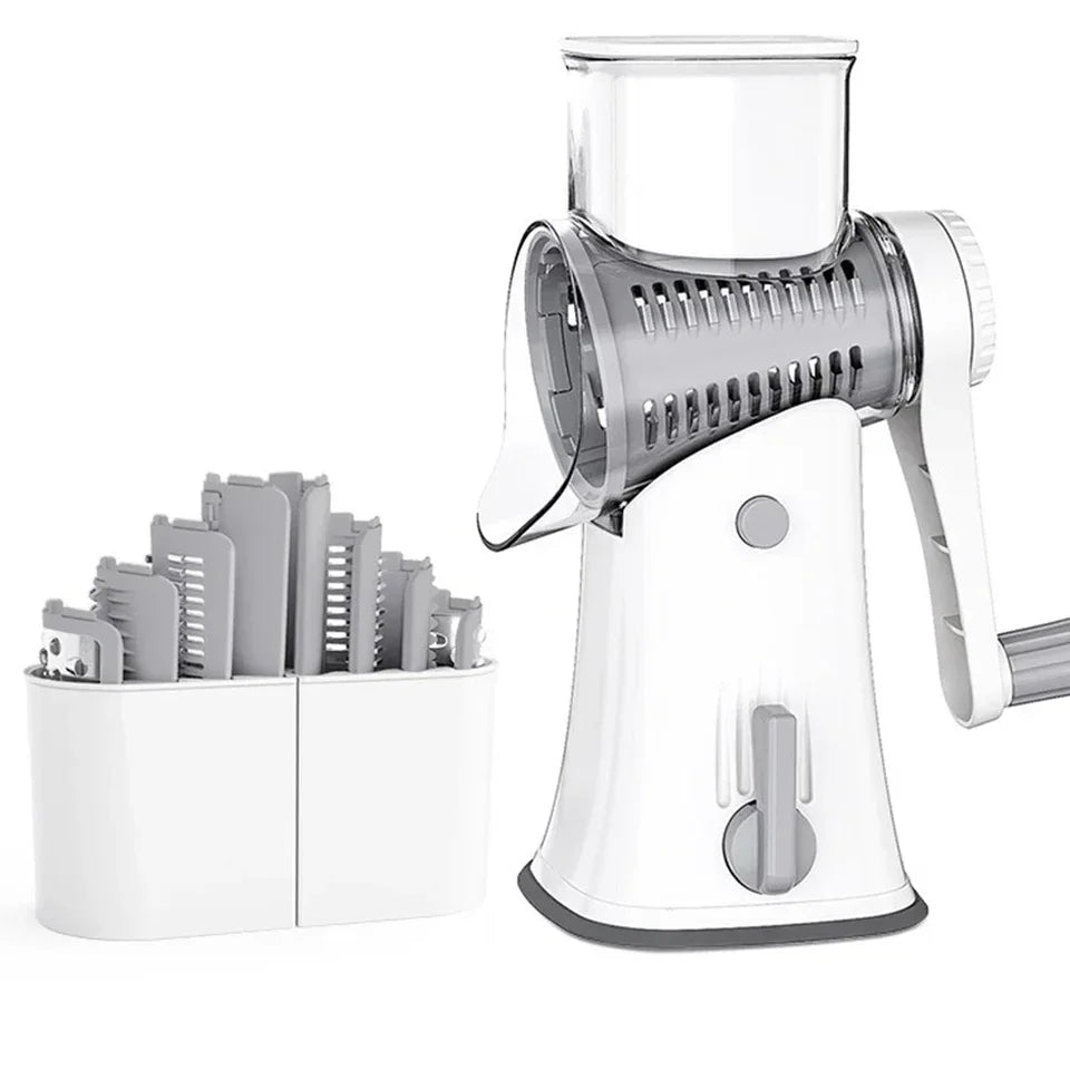 Manual Drum Grater With 10 Removable Blades.