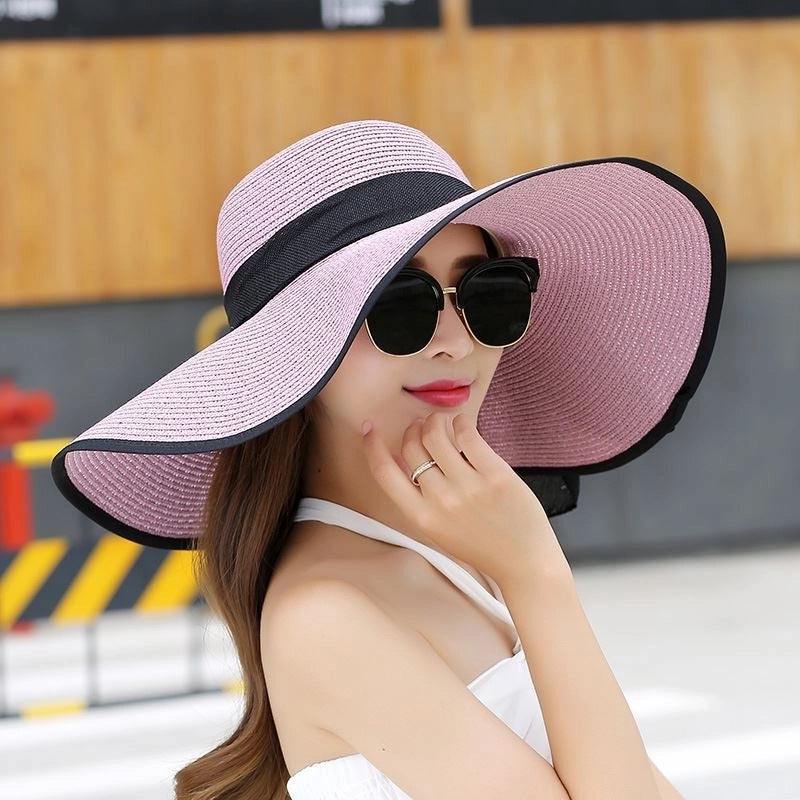 Women's Basic Vacation Pastoral Solid Color Bowknot Big Eaves Sun Hat
