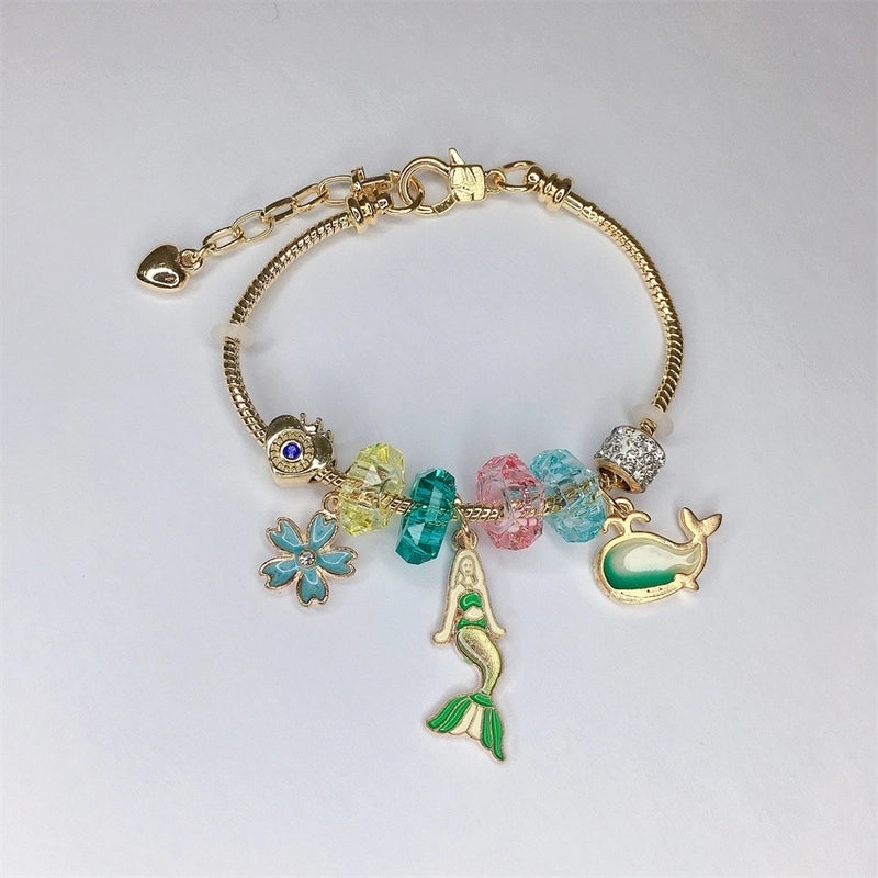 Cute Minimalist Dolphin Heart Shape Flower Stainless Steel Alloy Resin Rhinestones Bangle In Bulk