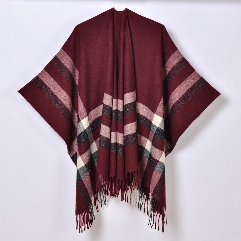 New Tassel Split Shawl Autumn And Winter Women's Simple Plaid Jacquard Scarf Cloak Hot Selling