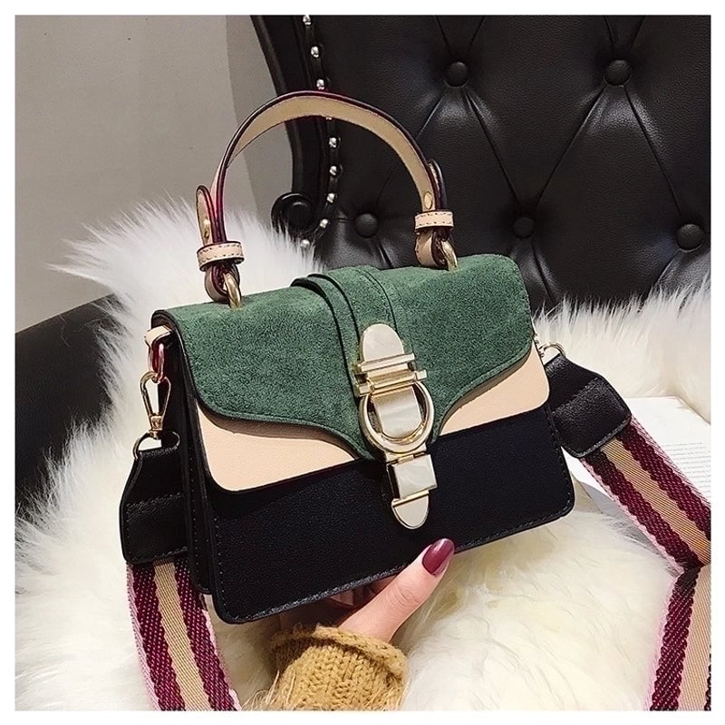 Women's Medium Pu Leather Color Block Streetwear Lock Clasp Handbag
