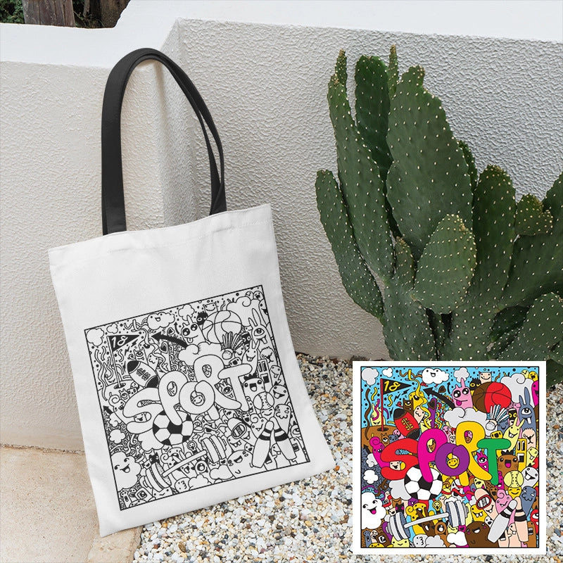 Women's Canvas Printing Butterfly Streetwear Square Open Canvas Bag