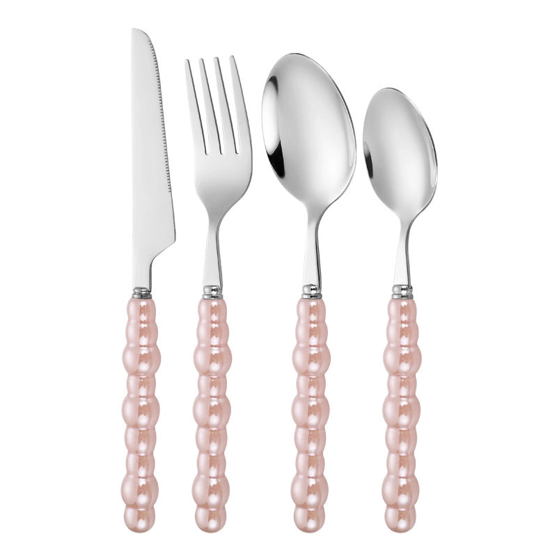 Ceramic Pearl Handle Stainless Steel Knife. Fork And Spoon Creative Light Luxury Western Food Hotel Steak Knife Dessert Spoon Tableware Suit
