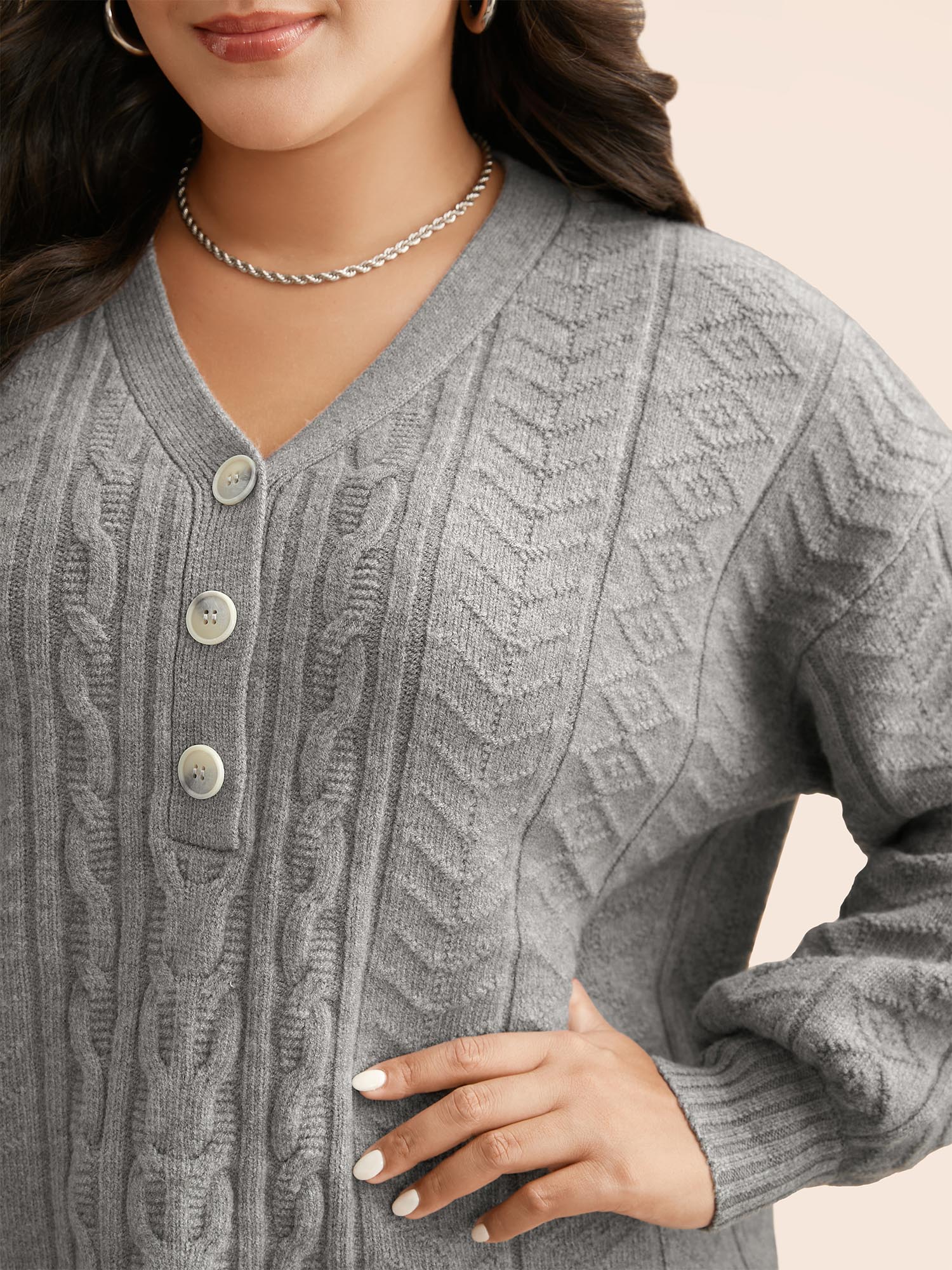 Supersoft Essentials Cable Knit Button Up Pullover