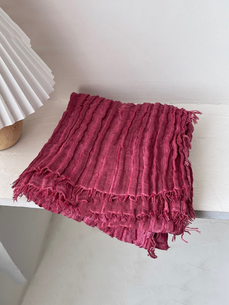 Women Vintage Shirred Pure Color Tassel Shawl Scarf