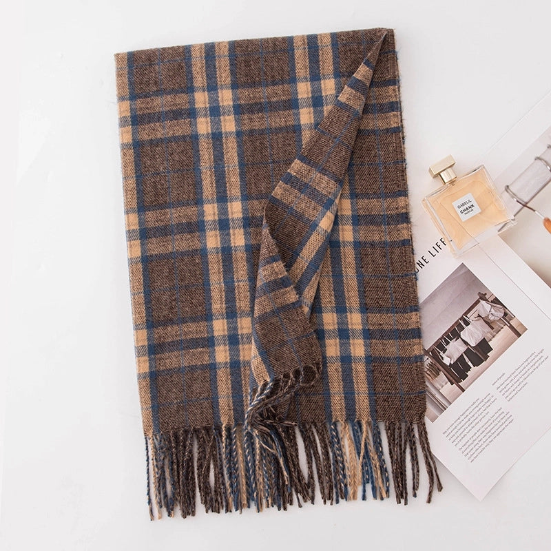 Women's Elegant Plaid Imitation Cashmere Tassel Scarf