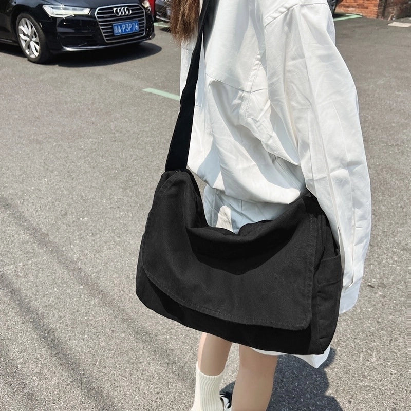 Unisex Medium Canvas Solid Color Streetwear Square Zipper Shoulder Bag Crossbody Bag Messenger Bag