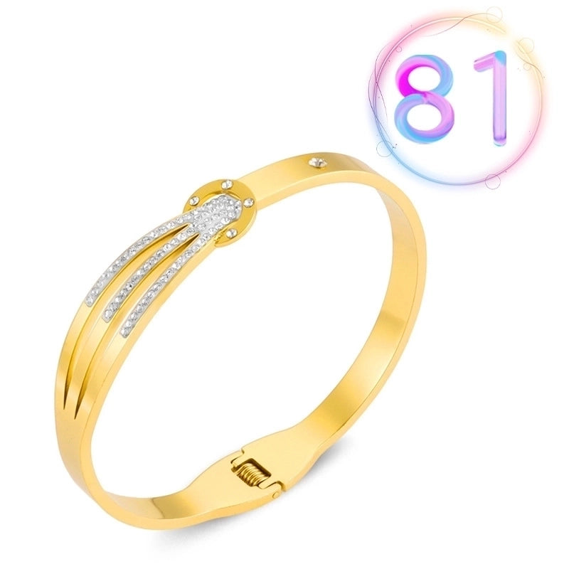 2 Pieces Fashion Geometric Stainless Steel Plating Zircon Bangle