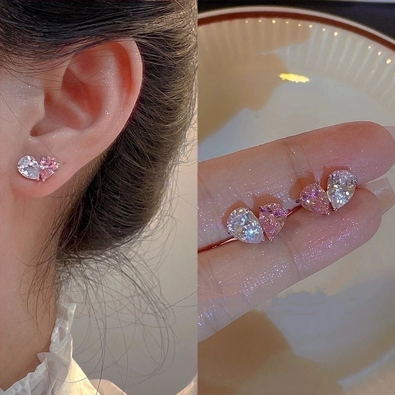 2 Pieces Fashion Heart Shape Flower Copper Beaded Plating Inlay Pearl Zircon Earrings Ear Studs 1 Pair