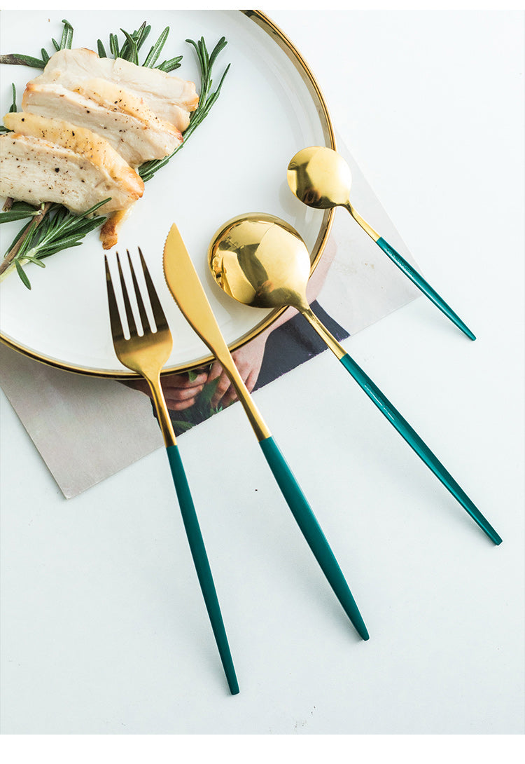 Green/Golden (4406)-24 PCs Premium Steel Cutlery Set