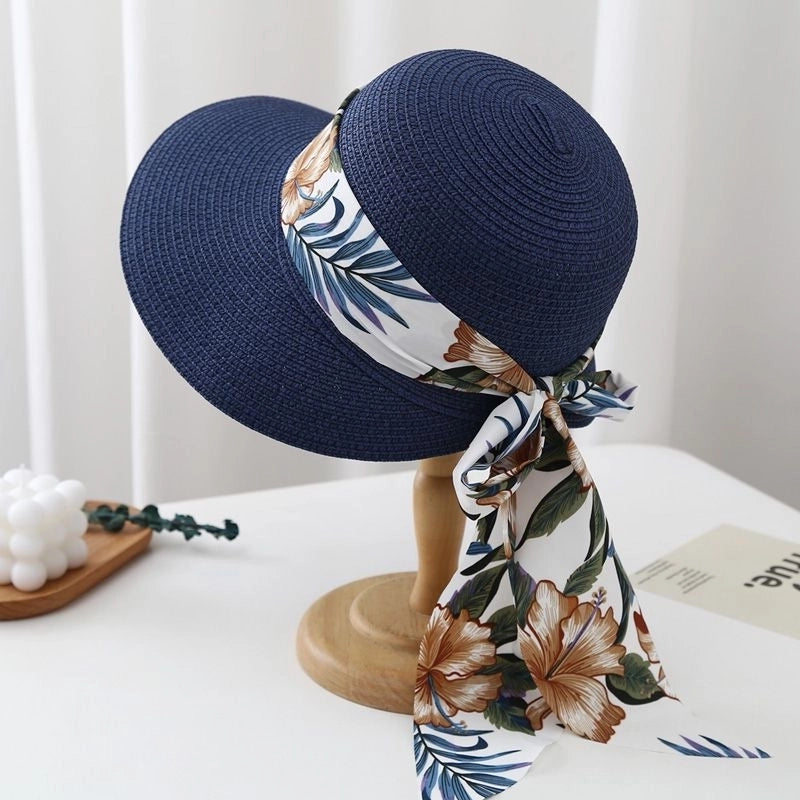 Women's Beach Color Block Patchwork Flat Eaves Sun Hat