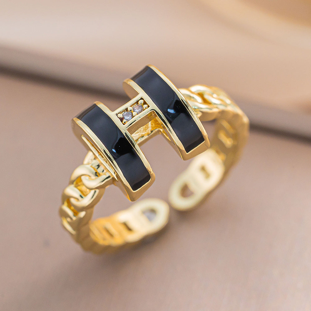Sweet Fresh Personality Trend Black H Ring Hollow Bracelet