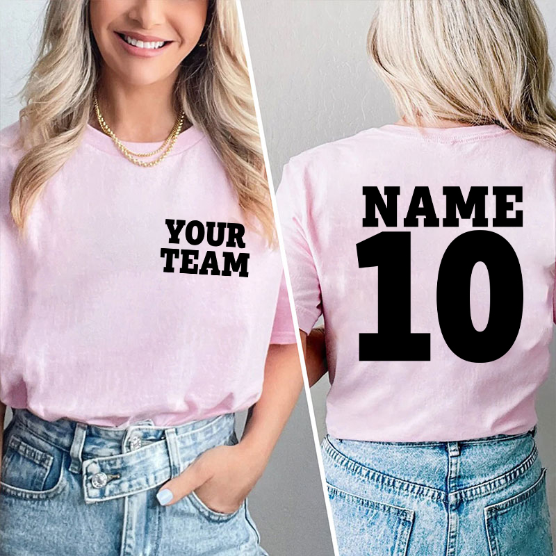 Personalized Team Name And  Number Team Teacher Two Sided T-Shirt