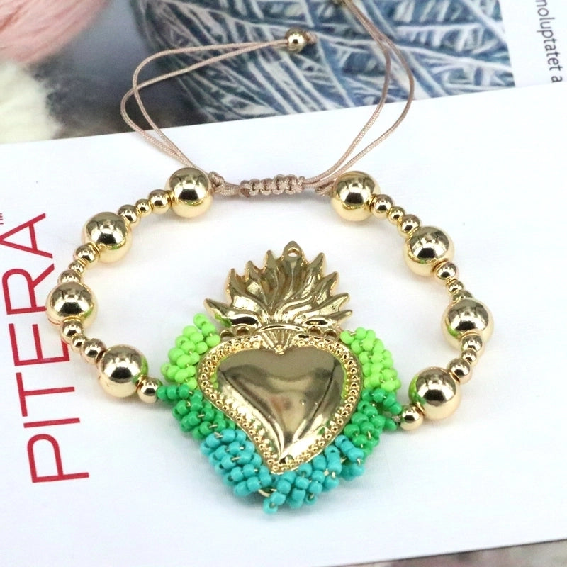 Copper 18K Gold Plated Vintage Style Minimalist Beaded Plating Heart Shape Bracelets