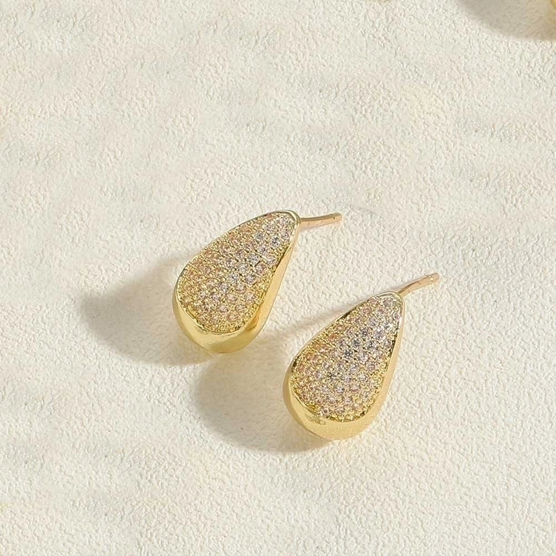 1 Pair Vintage Style Minimalist Commute Round Water Droplets Inlay Copper Zircon 14K Gold Plated Earrings Ear Studs
