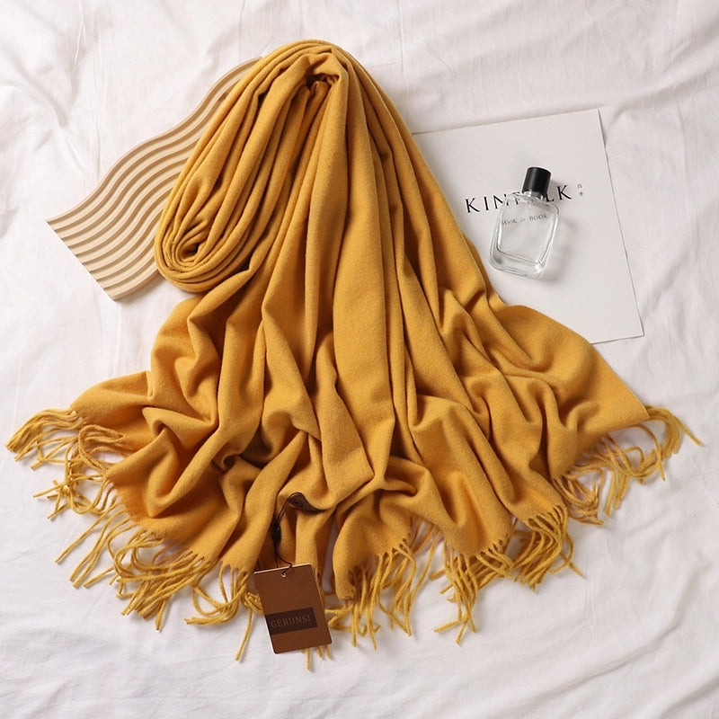 Solid Color Prickly Wool Scarf Women's 300g Ge Run Si Imitation Cashmere Thickened Scarf Japanese Style Plain Scarf For Autumn And Winter