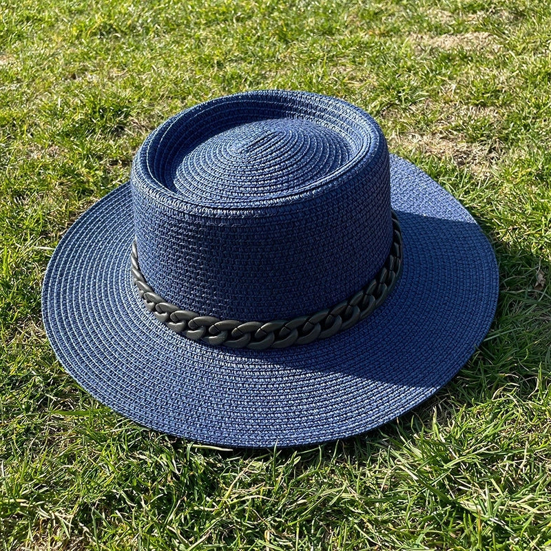 Women's Minimalist Solid Color Chain Flat Eaves Sun Hat