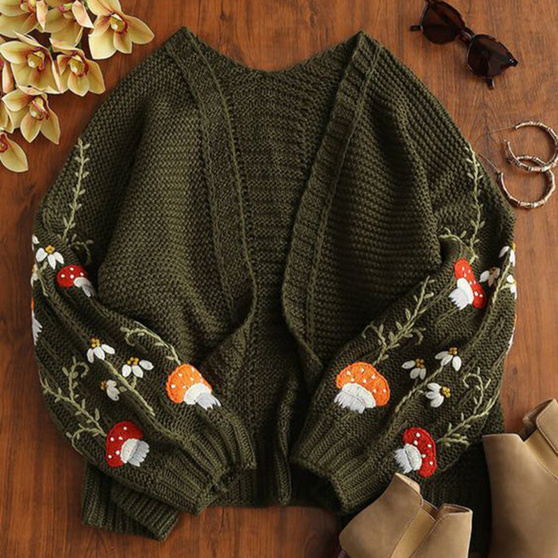 Vintage Mushroom Forest Pattern Cozy Warm Sweater