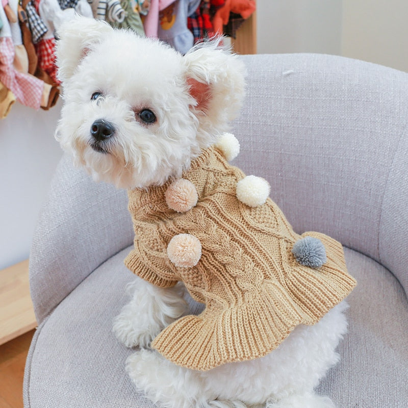 Wool Plush Ball Puppy Sweater Dress