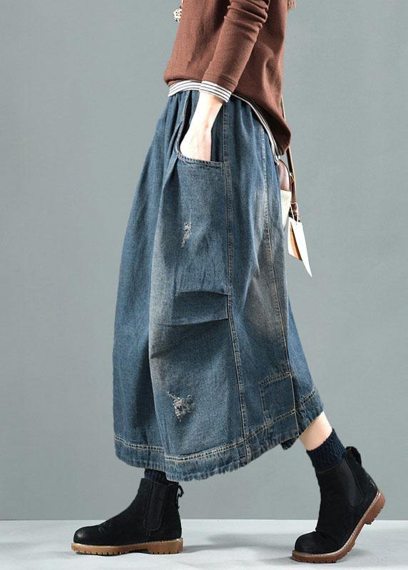 Blue Pockets Retro Patchwork Summer Skirts Denim