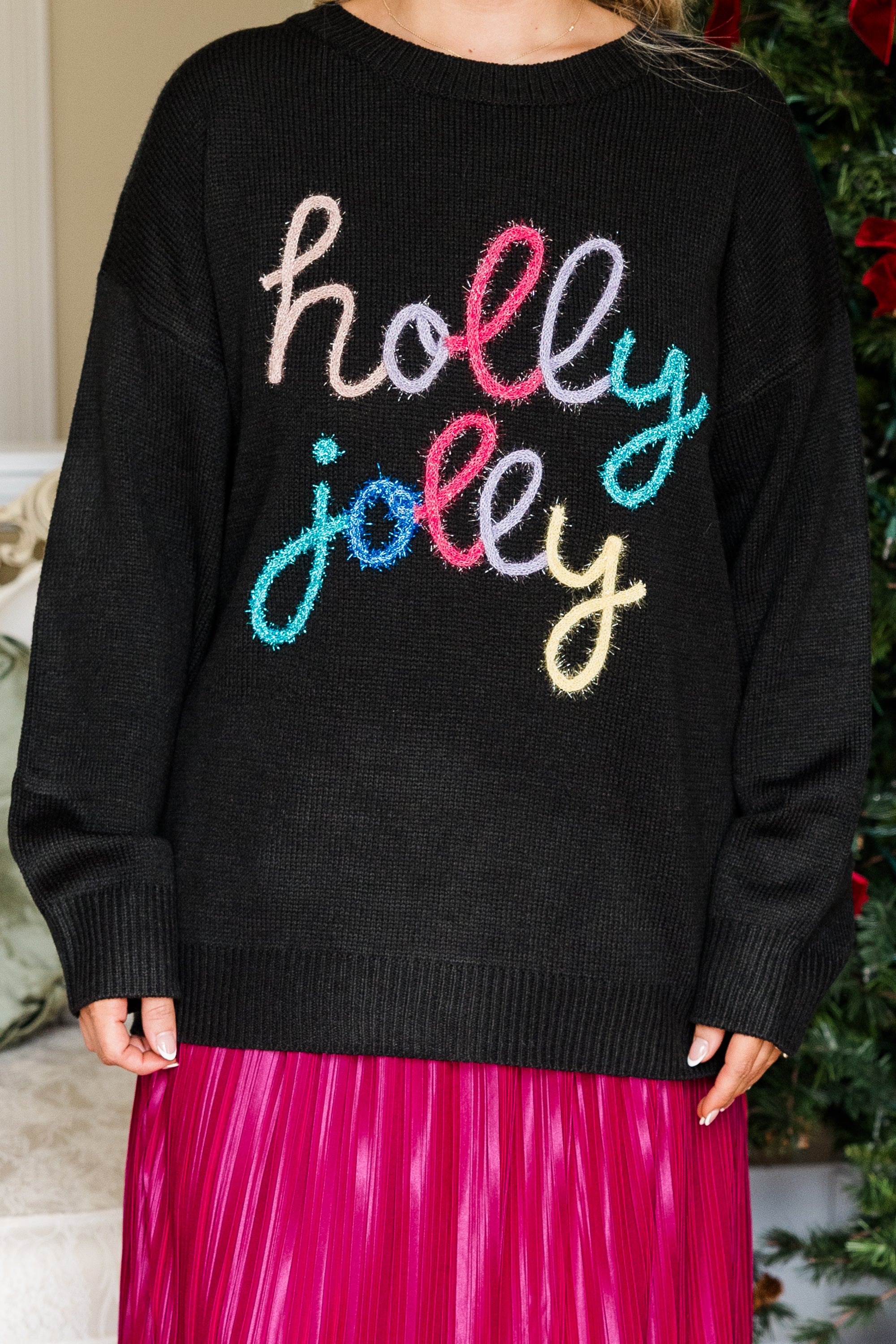 Holly Jolly All The Way Sweater. Black