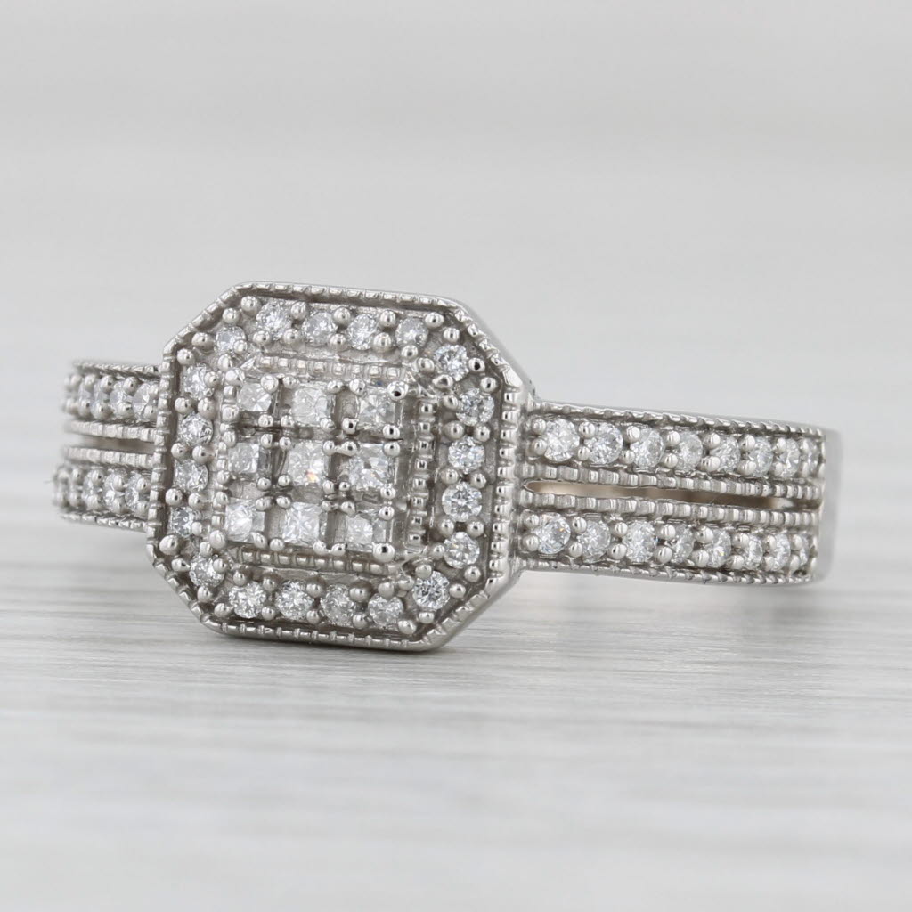 0.35ctw Diamond Pave 14k White Gold Square Halo Ring