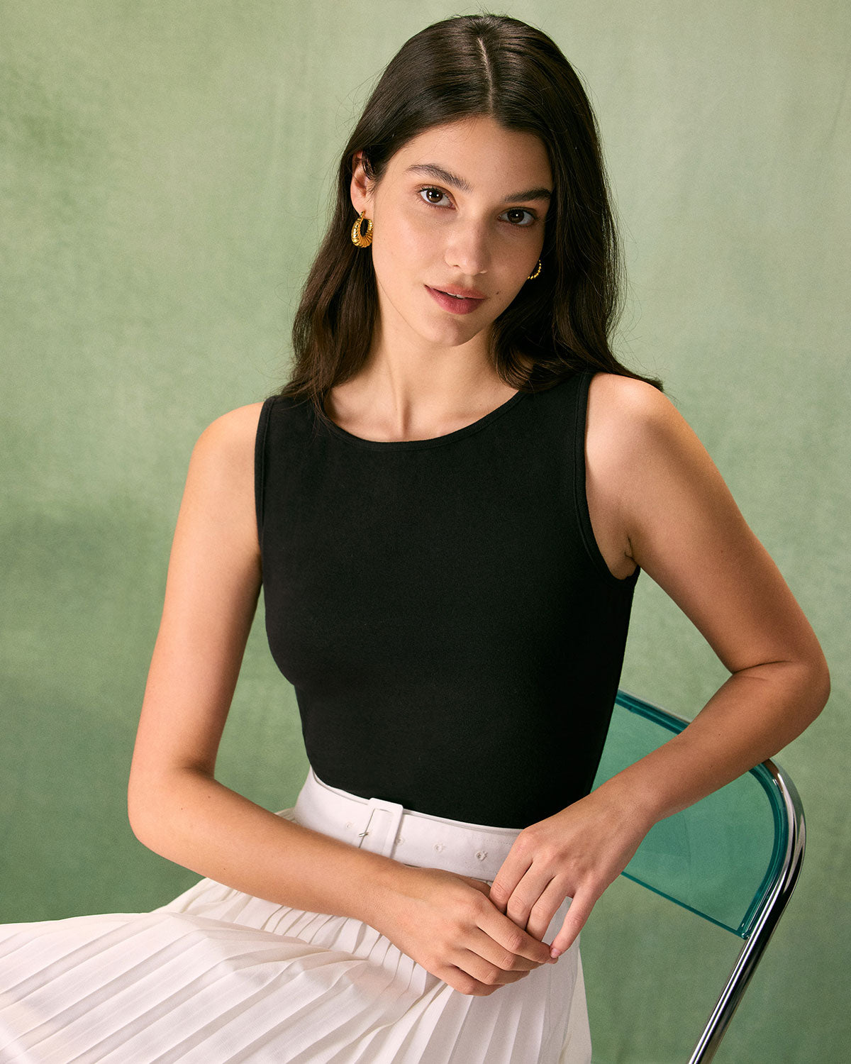 The Black Boat Neck Knit Tank Top