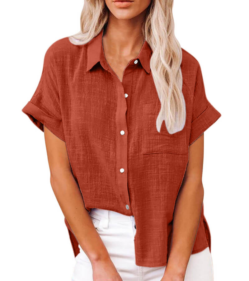 Solid color linen casual loose shirt short sleeve