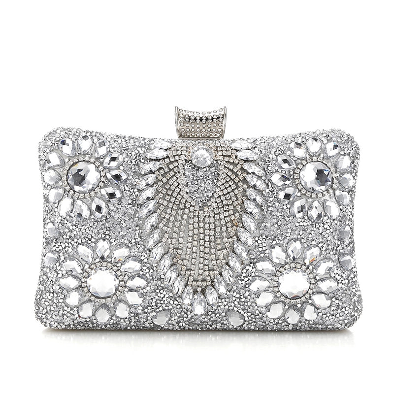 Black Gold Silver Rhinestone Color Block Square Evening Bags