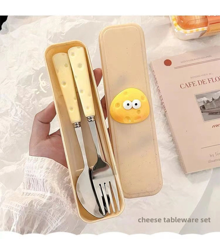 Light Luxury Cutlery And Fork Spoon Cute Cheese Household Portable Stainless Steel Steak Cutlery And Fork Western Tableware Dessert Spoon