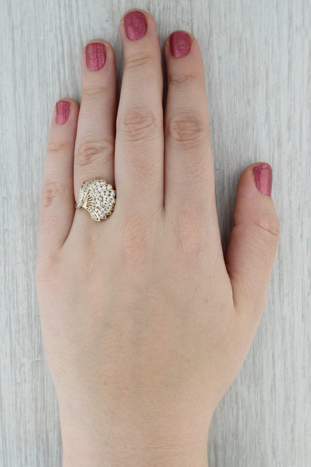 0.98ctw Diamond Fan Ring 14k Yellow Gold Size 8.5 Cocktail