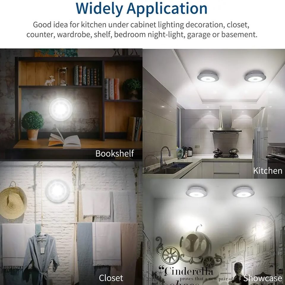 Wireless LED Spotlights with Remote Control with Battery-Powered Under Cabinet Lighting - Set of 3