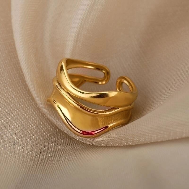 Retro Punk Irregular Stainless Steel Plating 18k Gold Plated Open Rings