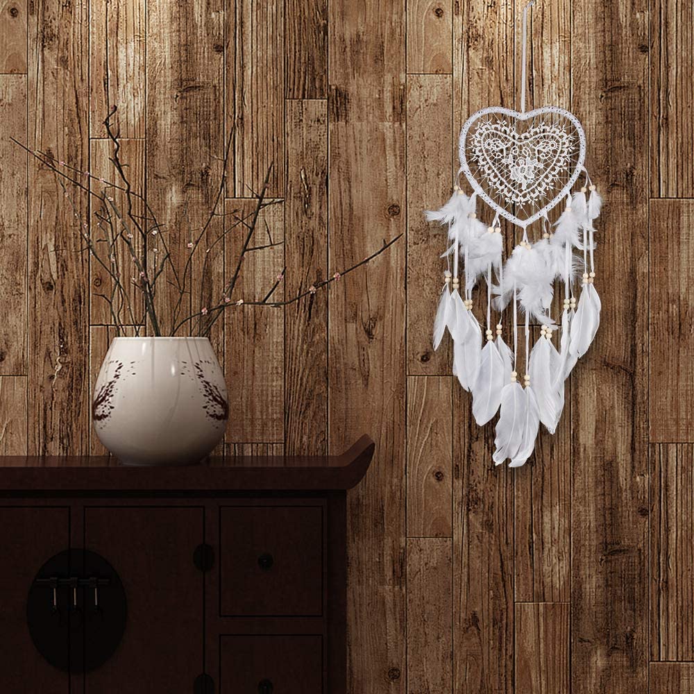 Fancy Dream Catcher With LED String Hollow Hoop Heart Shape Pendant Feathers Handmade Night Light Wall Hanging Home Decor Gift