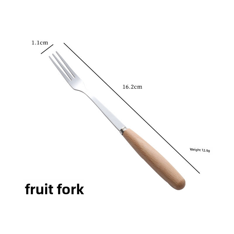 Stainless Steel Knife And Fork Spoon With Wooden Handle Western Steak Knife Solid Wood Stainless Steel Tableware Soup Spoon Fruit Dessert Fork