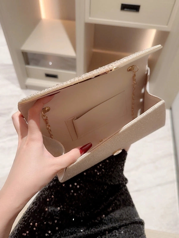 Gold Black Polyester Solid Color Sequins Square Evening Bags