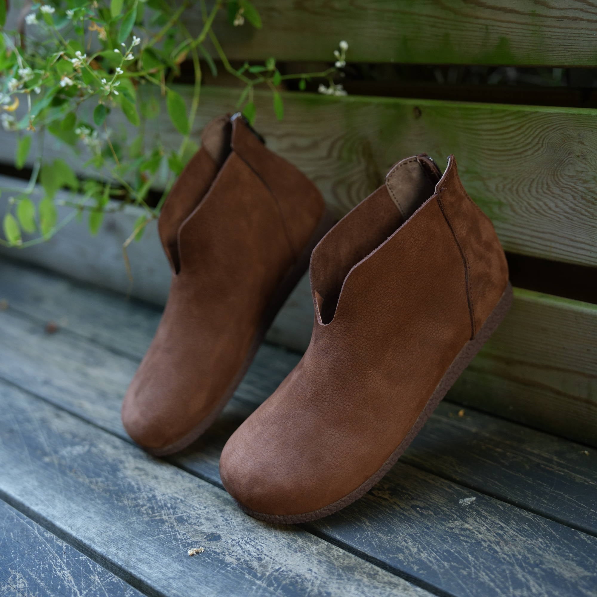 Zero Drop Soft Leather Barefoot Ankle Boots For Women Back Zip In Coffee/Grey