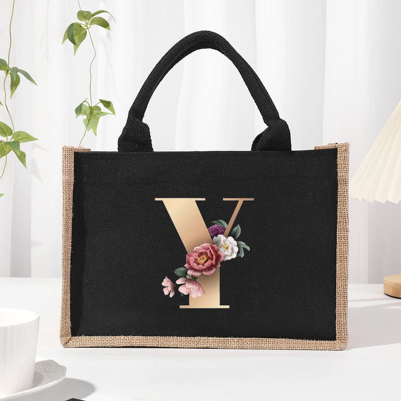 Women's Medium Canvas Letter Basic Classic Style Open Shopping Bags