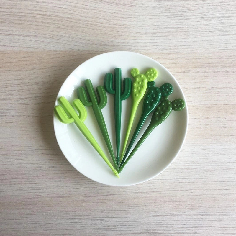 Cute Cactus Cartoon Plastic Fruit Fork 1 Set