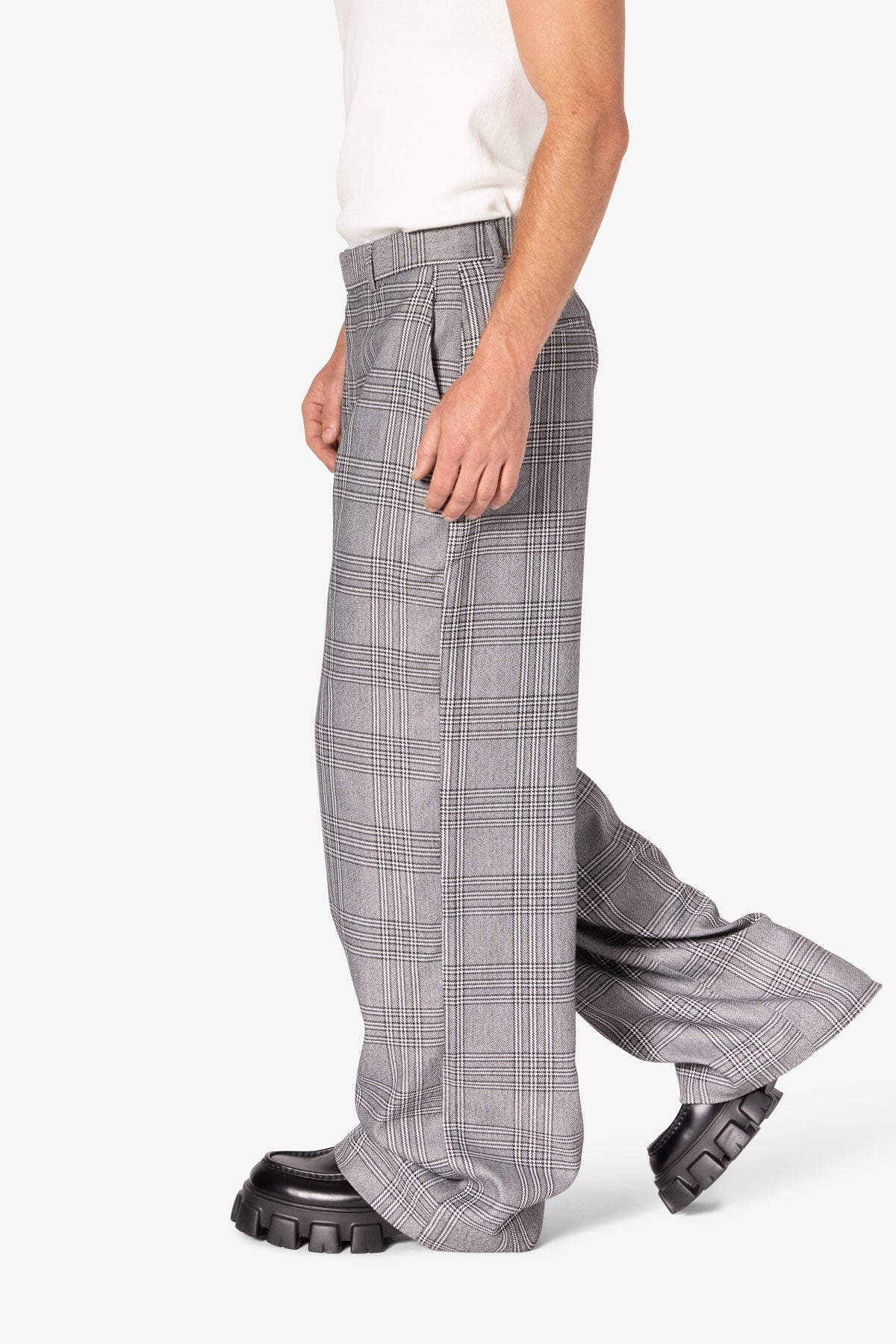 Plaid Baggy Suit Pants - Black/Grey