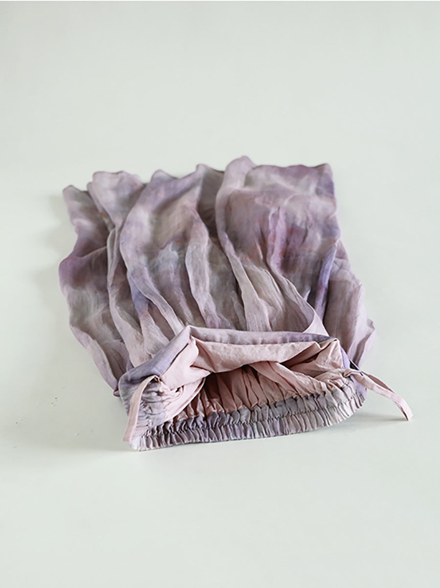 Women Summer Vintage Tie-dye A-Shape 100%Ramie Skirt