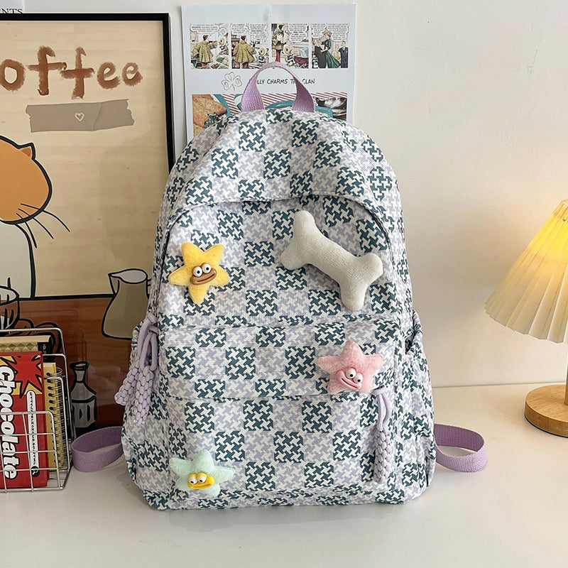 Women's Oxford Cloth Color Block Cute Square Zipper Fashion Backpack