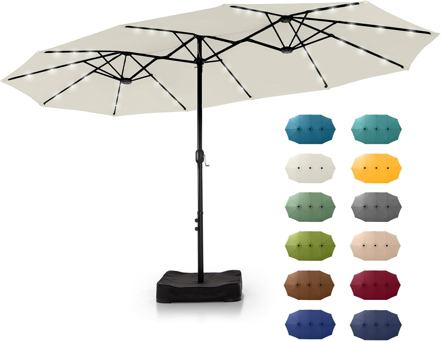 🎉𝑻𝒐𝒅𝒂𝒚'𝒔 𝑺𝒑𝒆𝒄𝒊𝒂𝒍 𝑽𝒂𝒍𝒖𝒆💝Buy 2 Get 30% Off✨GREEN PARTY 15 ft Rectangle Patio Umbrella with Solar Lights and Base Included