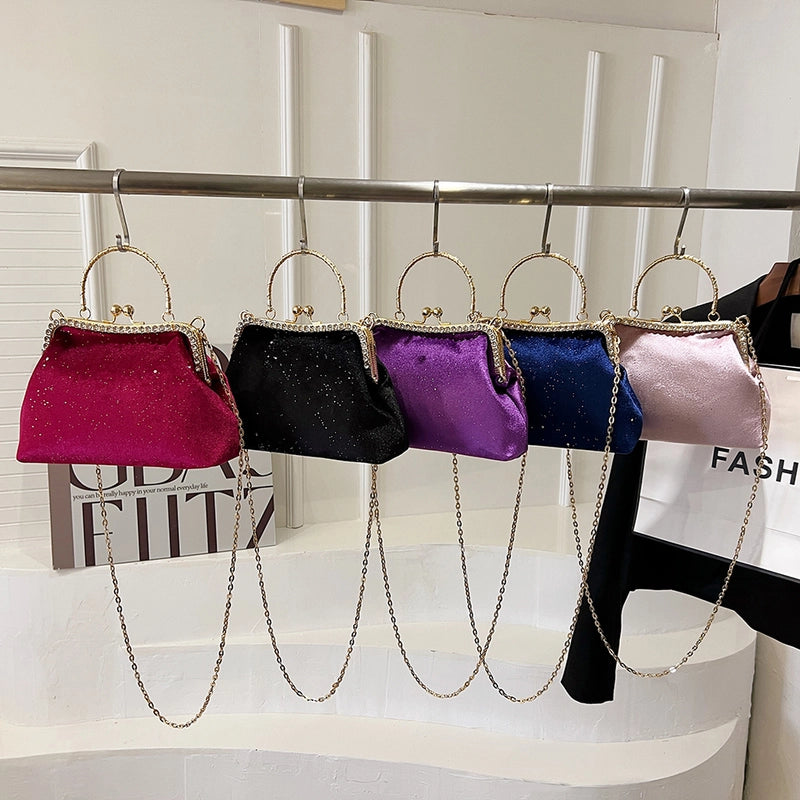 Women's All Seasons Plush Solid Color Classic Style Sewing Thread Square Clasp Frame Evening Bag