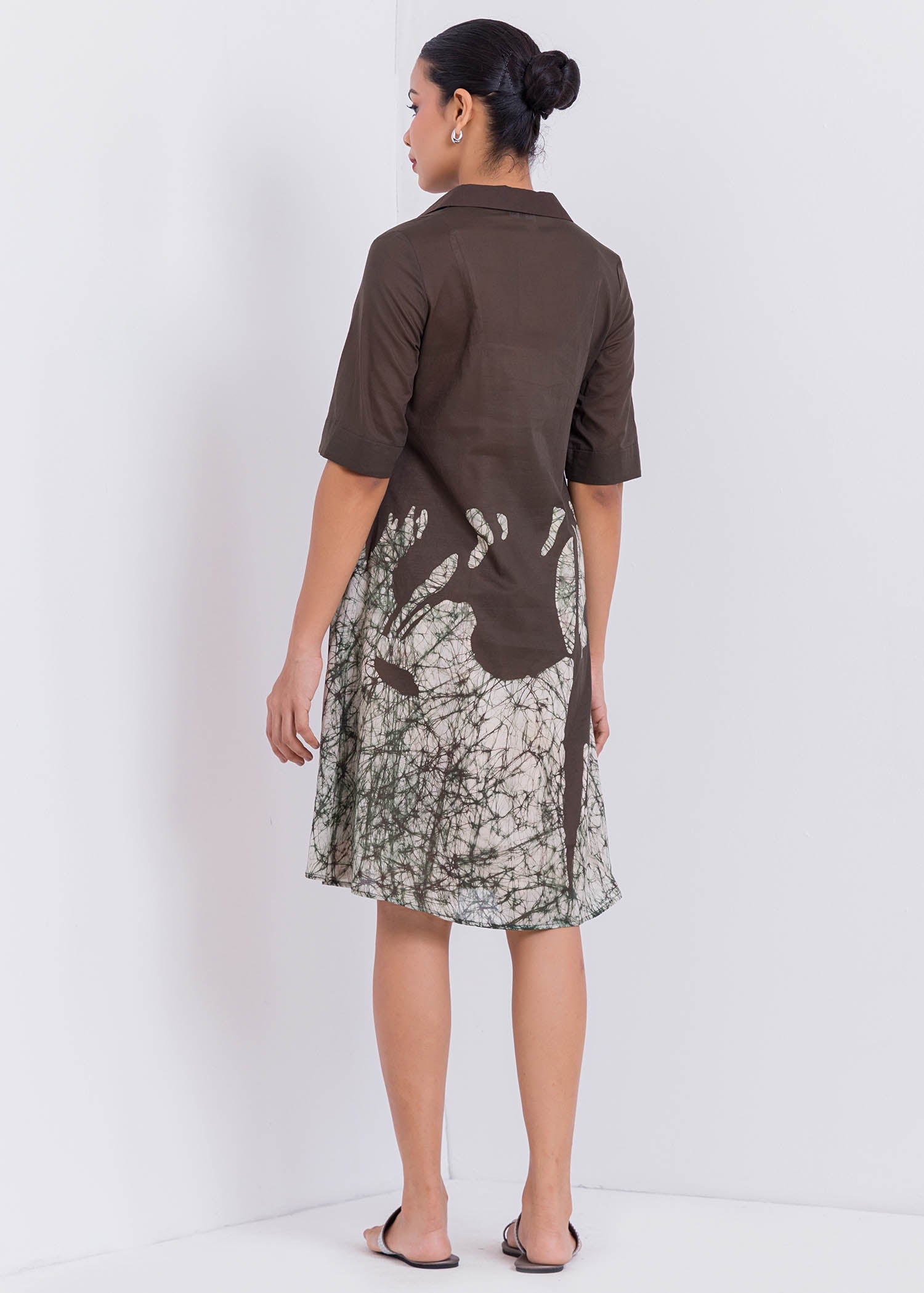 Bird Printed Collared Batik Dress