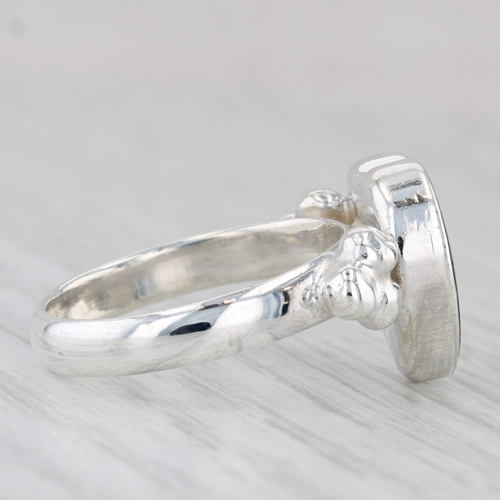 Onyx Heart Ring Sterling Silver Size 6.5 Statement